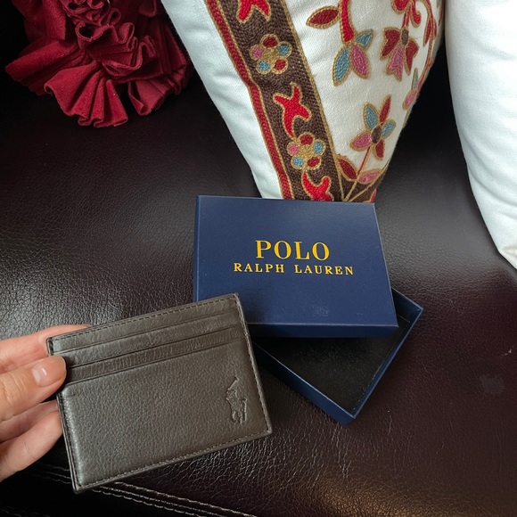polo Ralph Lauren men’s credit card wallet in brown leather with gift box - Picture 5 of 6